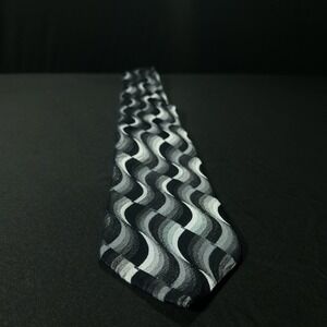 Stafford Executive Men's Silver Black Tab Geometric Classic Silk Necktie